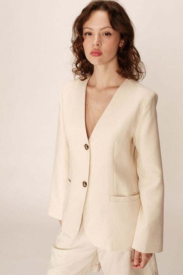 Grace & Mila Americana de traje entallada sin cuello Blanco