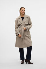 Vero Moda Abrigo largo anudado cintura Marr&oacute;n