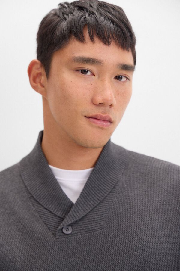 Cortefiel Camisola estruturada de algod&atilde;o com gola aberta Cinzento