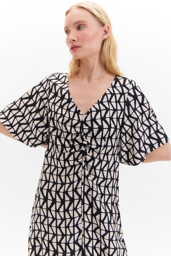 Cortefiel Vestido impresso detalhe franze Impress&atilde;o