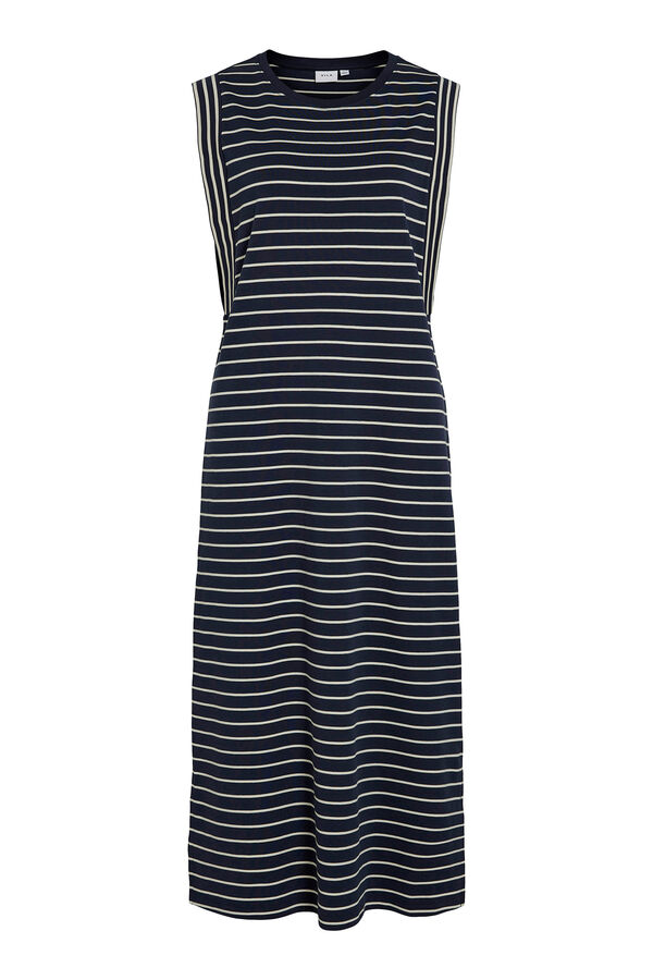 Vila Vestido midi de rayas con jaretas Azul marino