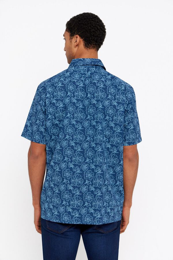 Cortefiel Camisa estampada tecido flam&eacute; Azul