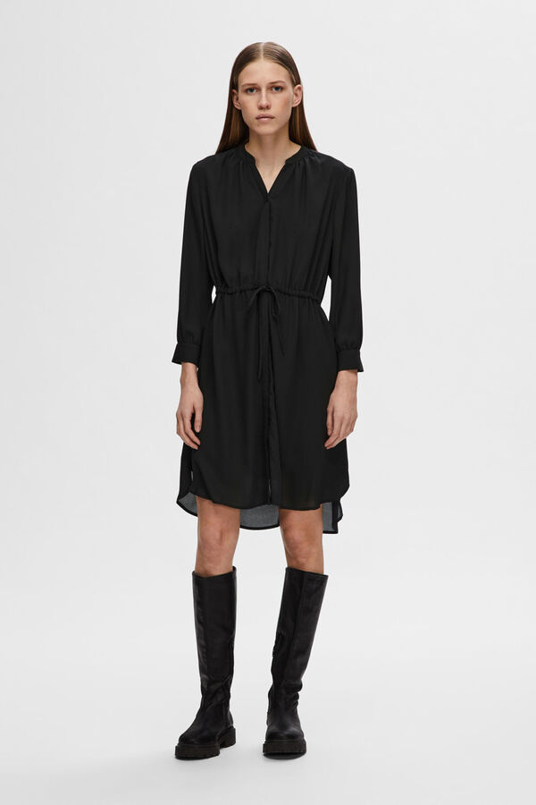 Selected Vestido camisero de manga larga confeccionado con materiales reciclados. Negro