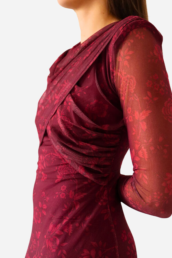 Cupl&eacute; Vestido tul estampado flores Estampado granate