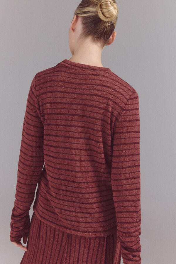 Slowlove Top riscas estruturado  Laranja