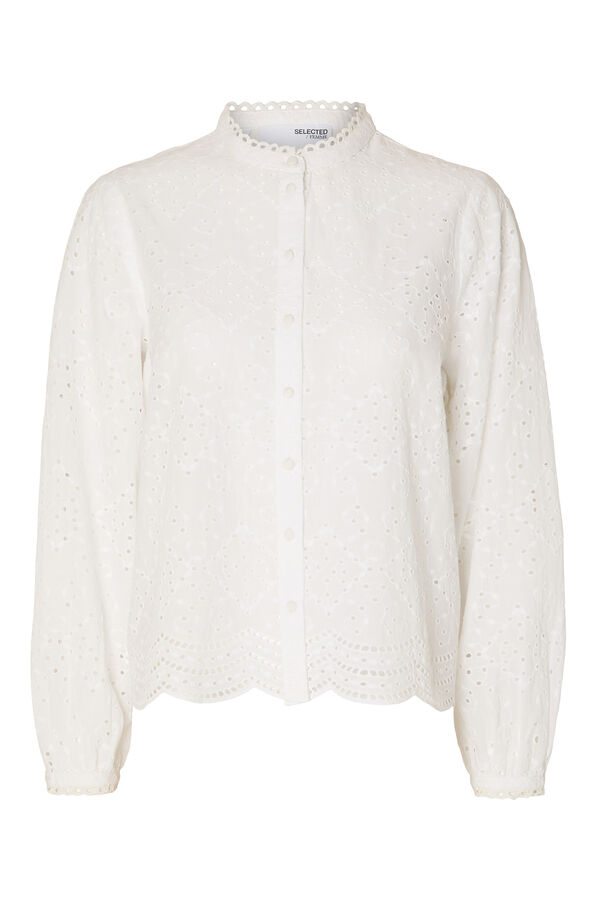 Selected Femme Camisa de manga larga con bordado confeccionada 100% con algod&oacute;n org&aacute;nico Blanco