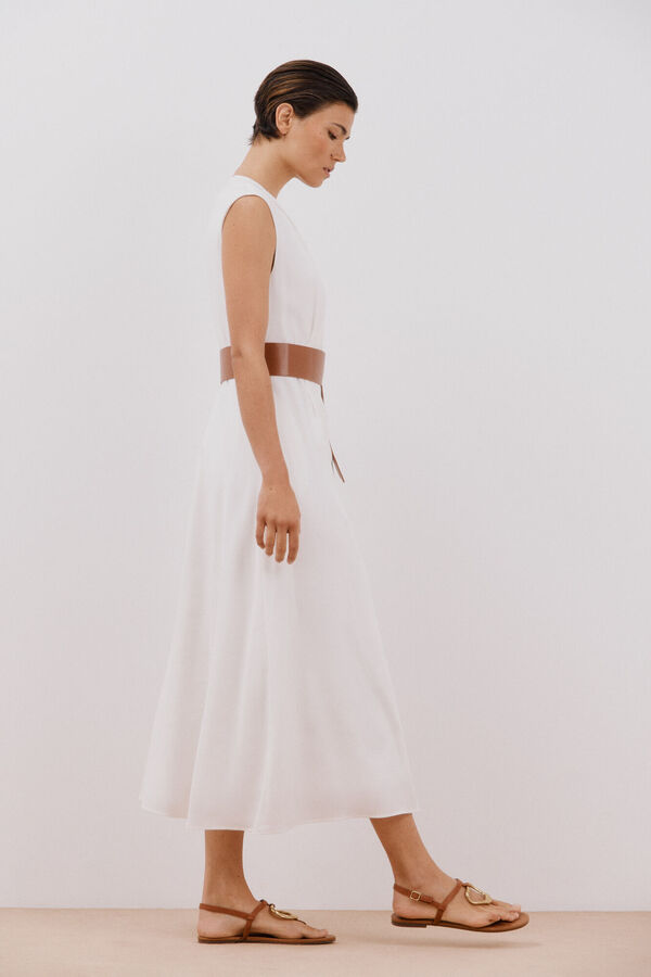 Cortefiel Vestido blanco con cintur&oacute;n Blanco
