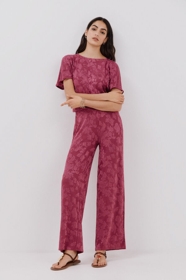 Cortefiel Top de malha jacquard floral Roxo