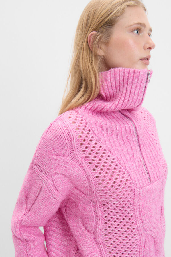 Cortefiel Jersey cuello cremallera Rosa
