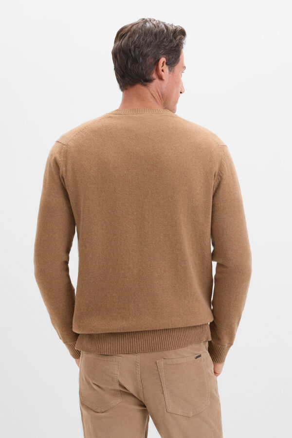 Cortefiel Jersey lana lambswool cuello pico Camel