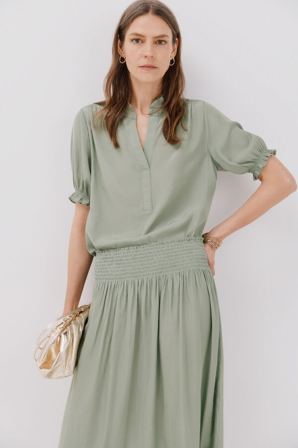 Cortefiel Blusa manga manga curta Verde