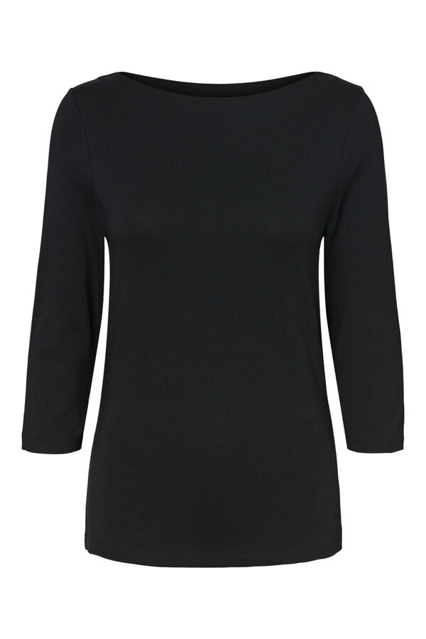 Vero Moda Camiseta de manga tres cuartos con escote barco Negro
