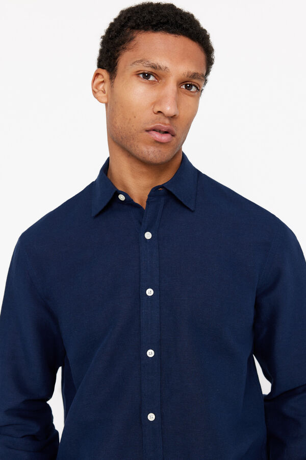 Cortefiel Camisa lino algod&oacute;n liso Azul marino