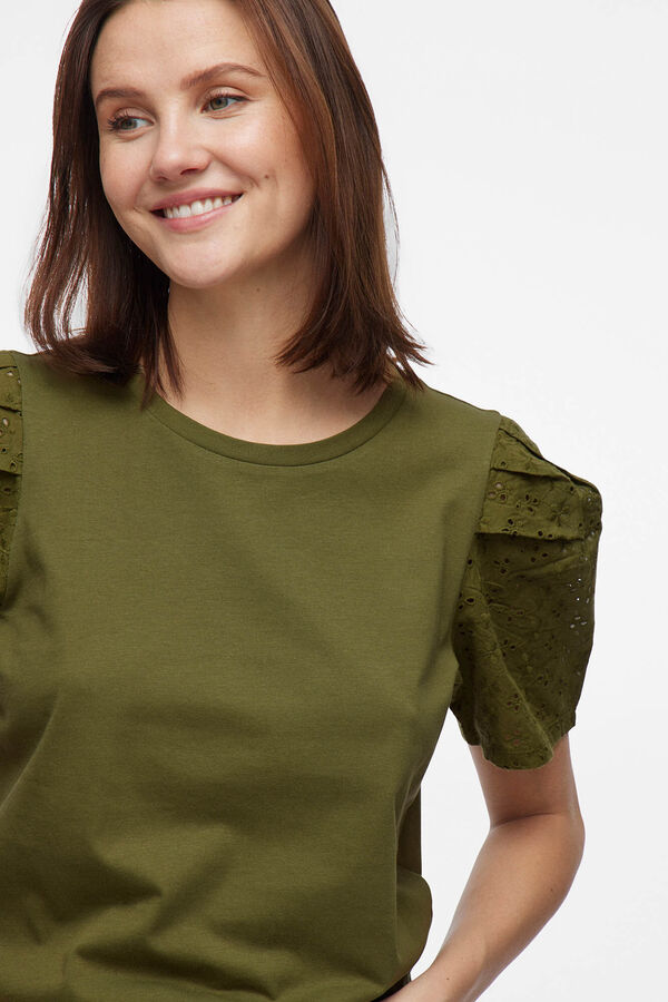 Vila Camiseta manga bordado inglesa Verde