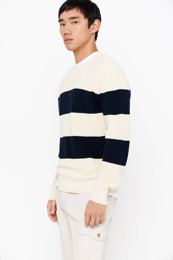 Cortefiel Camisola &agrave;s riscas gola redonda Ecru