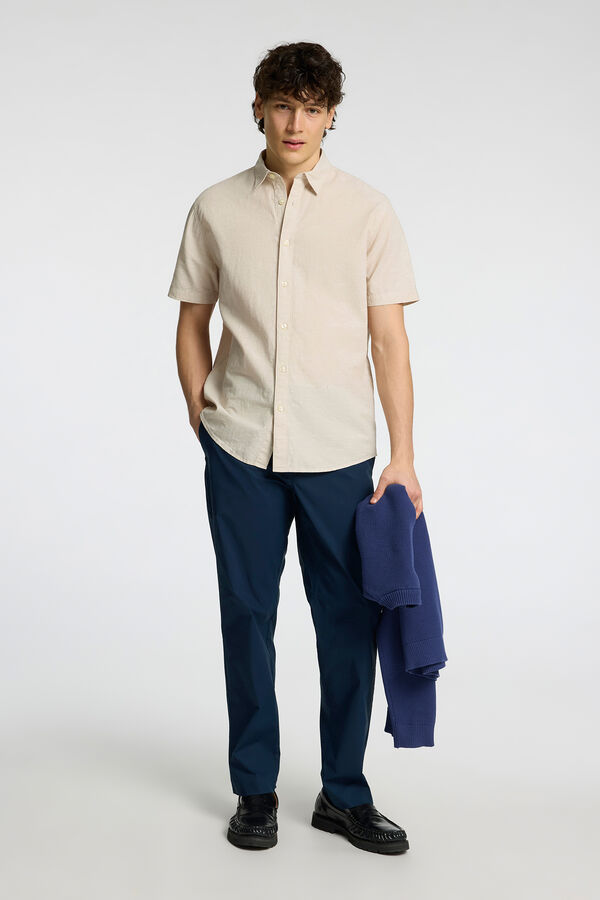 Selected Camisa de manga curta de linho Cinzento