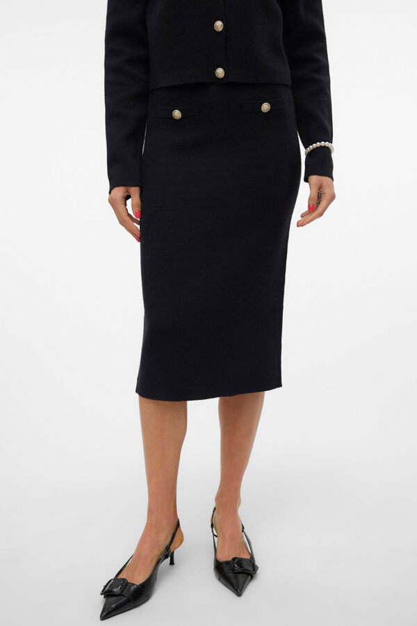 Vero Moda Saia midi de malha Preto