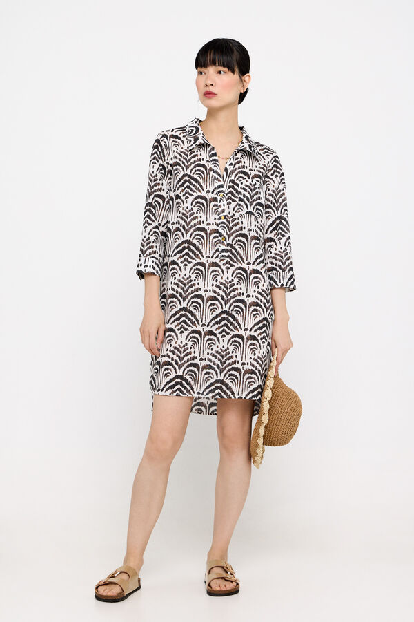 Cortefiel Caft&aacute;n t&uacute;nica estampado Estampado blanco