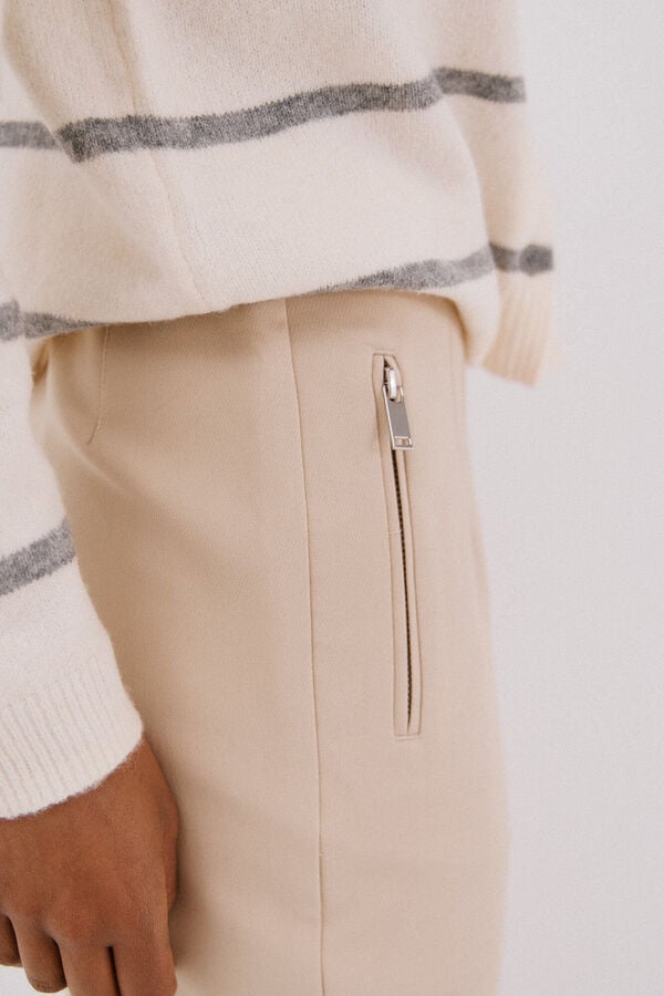 Cortefiel Pantal&oacute;n cremalleras Beige