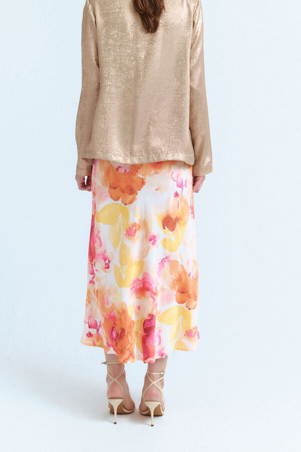 Vila Falda midi satinada estampada Blanco