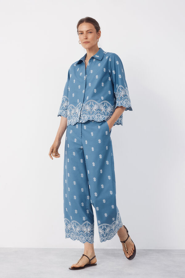Cortefiel Camisa detalles bordados Azul
