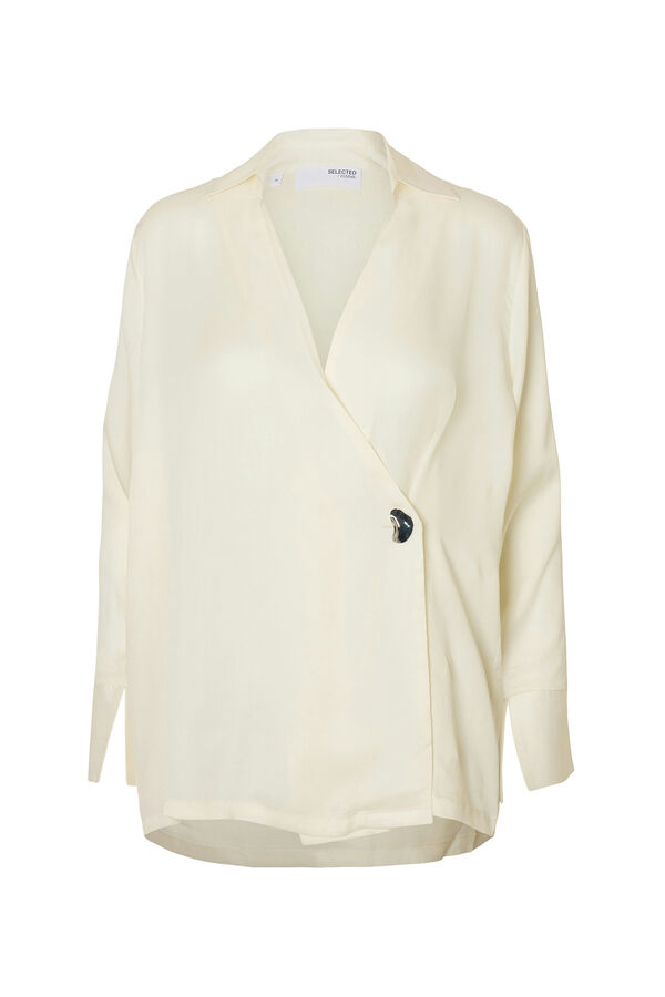 Selected Blusa cuello pico detalle met&aacute;lico Blanco