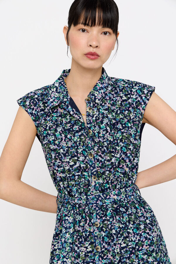 Cortefiel Vestido camisero algod&oacute;n bordado Estampado azul