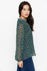Cortefiel Blusa plisada cuello redondo Estampado verde