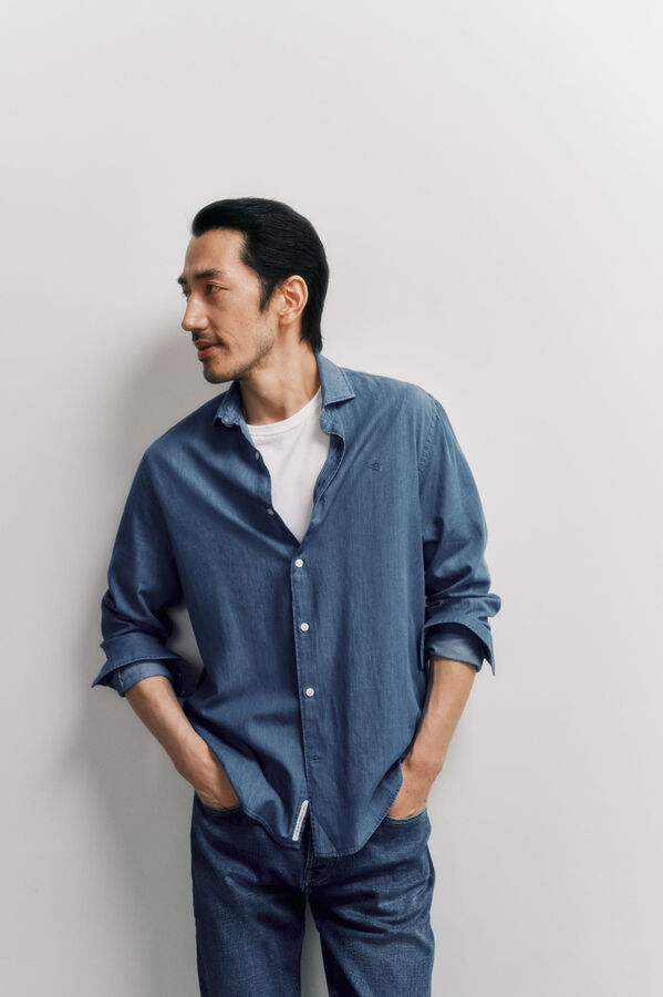 OOTO Camisa de ganga de manga comprida  Azul