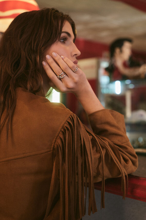 Slowlove Sobrecamisa flecos efecto ante Beige