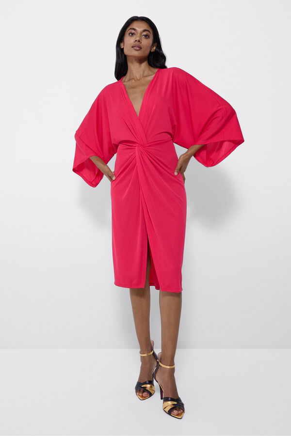 Cuplé Vestido maxi mangas punto Fucsia