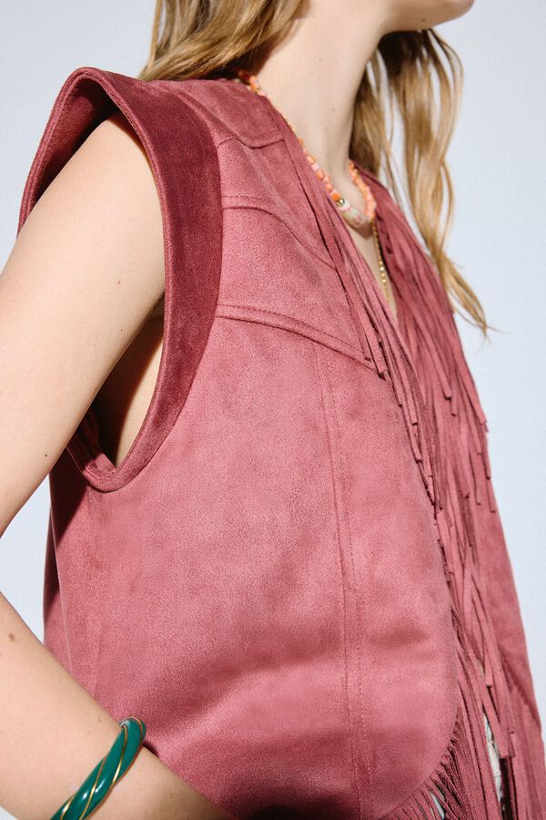 Slowlove Camur&ccedil;a efeito Colete com franjas Granada