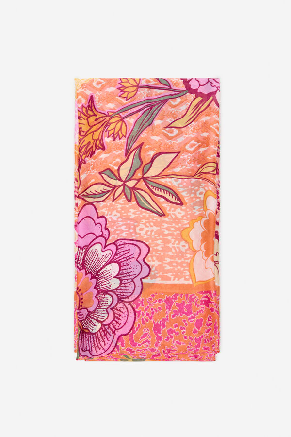 Cortefiel Pa&ntilde;uelo sedoso flores Estampado naranja