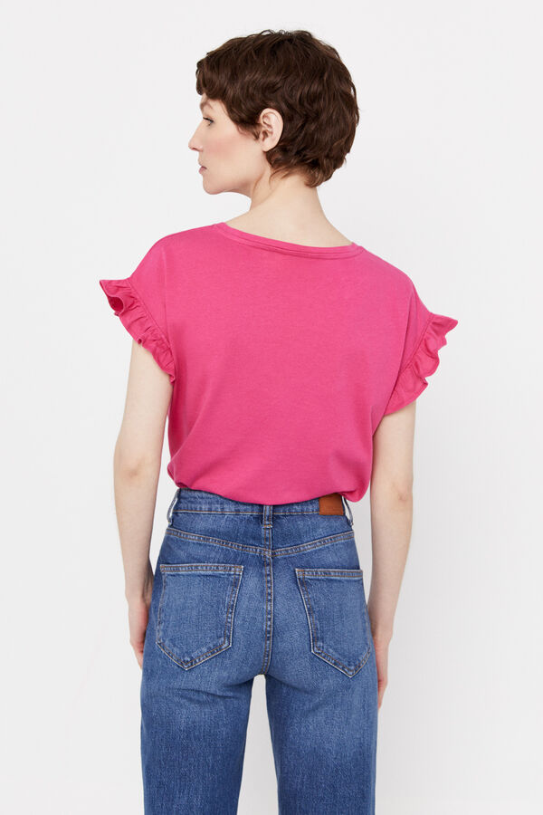 Cortefiel Camiseta volante Fucsia