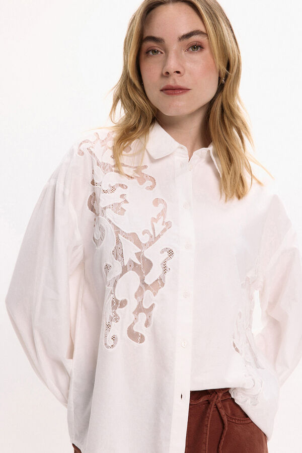 Vila Camisa de viscosa y algod&oacute;n con encaje Blanco