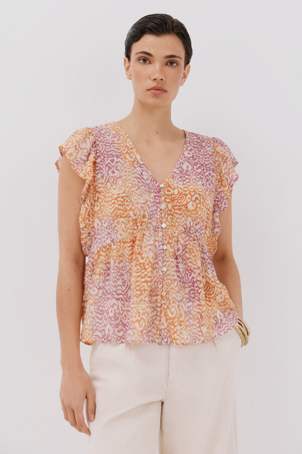 Cortefiel Blusa estampada volante Multicolor
