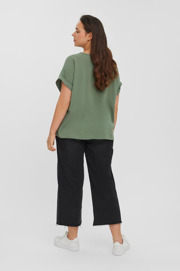 Cortefiel Camisa manga curta e decote redondo curve Verde