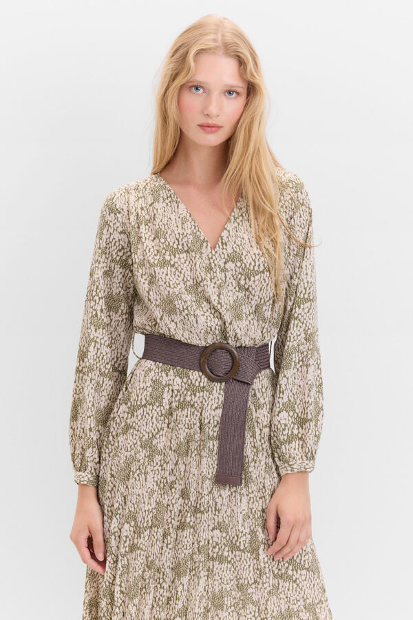 Cortefiel Vestido falda plisada Estampado verde