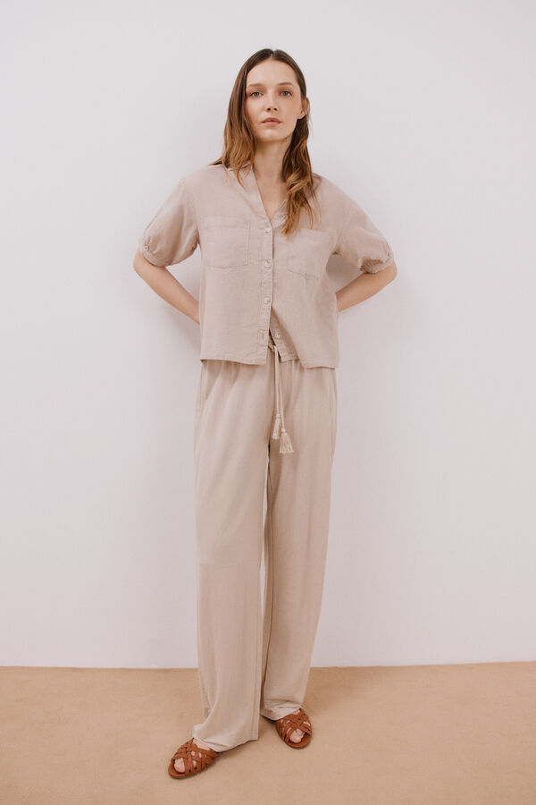 Cortefiel Camisa manga corta con lino Arena