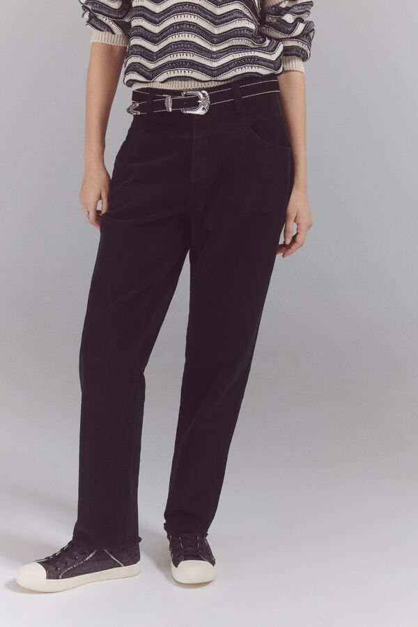 Slowlove Pantalones corduroy mom Negro