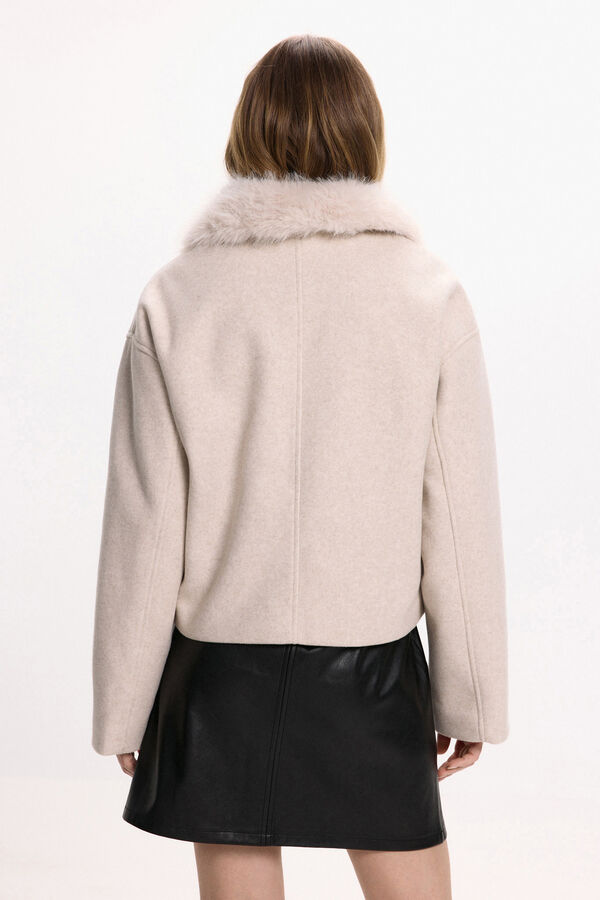 Vila Abrigo de pa&ntilde;o con cuello de pelo sint&eacute;tico Beige