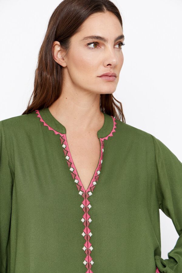 Cortefiel Blusa fluida lisa Kaki