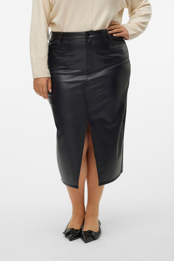 Vero Moda Curve Saia midi com efeito pele de tamanho grande Preto