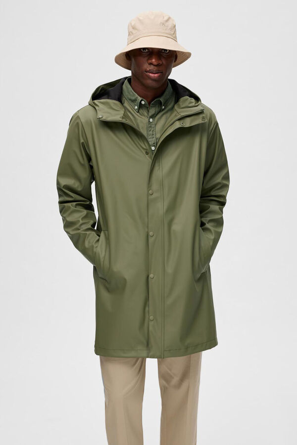 Selected Chubasquero impermeable con capucha. Verde oscuro