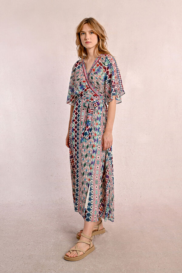 Molly Bracken Vestido comprido com estampado e laçada Multicolorido
