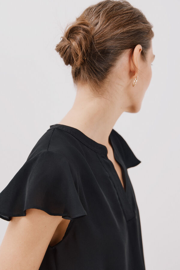 Cortefiel Blusa manga volante Negro