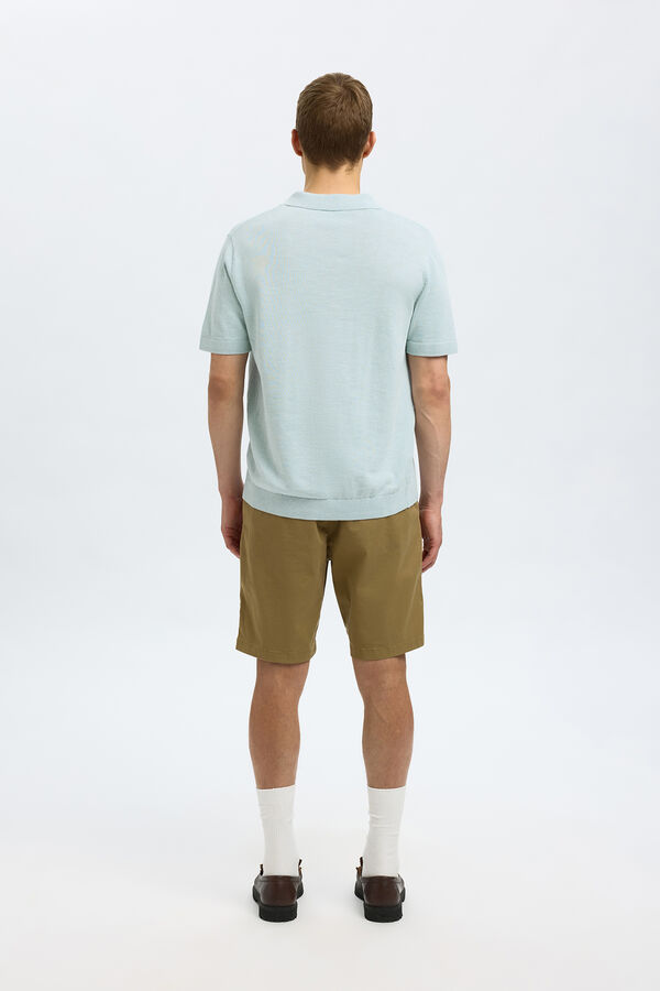 Selected Polo de punto con cuello abierto Azul