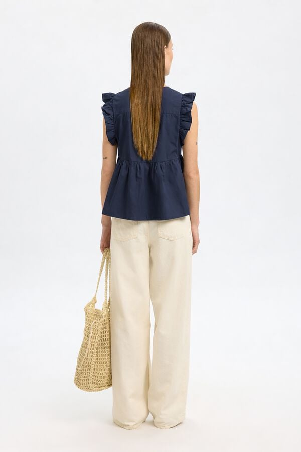 Selected Blusa sin mangas y volantes Azul marino