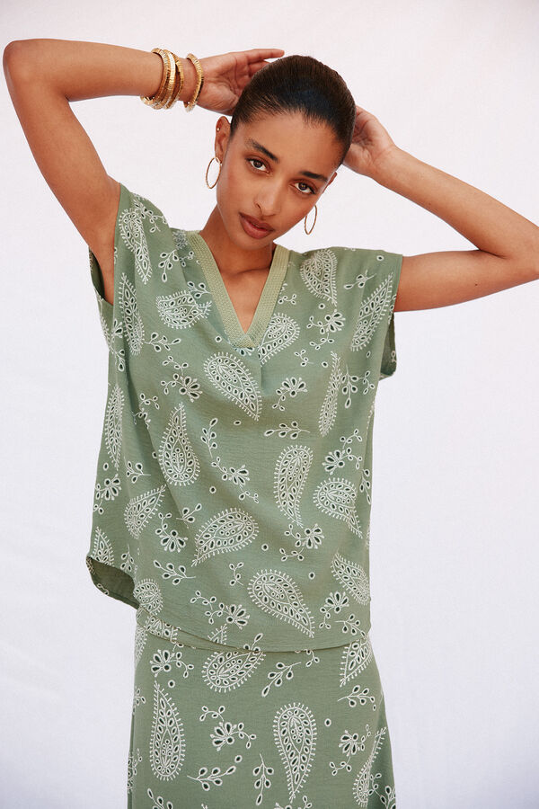 Cortefiel Blusa com detalhe canelado Verde