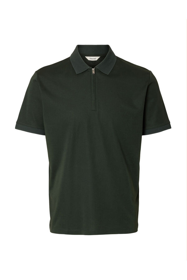 Selected Camisa polo manga curta com fecho-&eacute;clair Cinzento